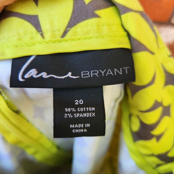 Lane Bryant Women's Floral Lime & Gray Pencil Skirt Size 20 Cotton Blend - Picture 4 of 5